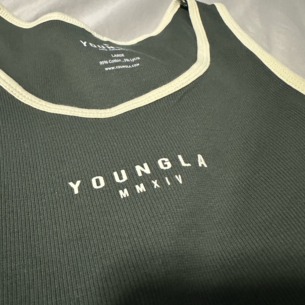 Mens YoungLA 313 Rocket Ribbed Gym Bodybuilding Tank Top Forest Green Size Large - Picture 3 of 7